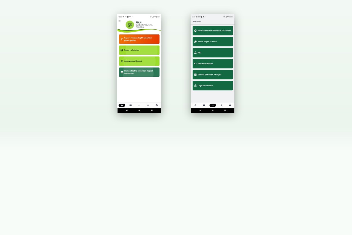 Right to Food app home screen and More Actions menu built by SIIS